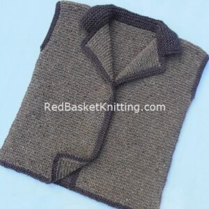A Short Sleeveless Vest with Turn-Down Collar Knitted from Brown and Beige Worsted Yarn - Multiple Sizes - Knitting Pattern.