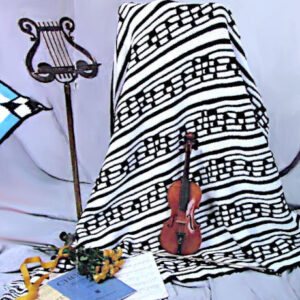 Symphony Afghan with Musical Notes from DK Yarn - 60" x 70" - Vintage Crochet Pattern.