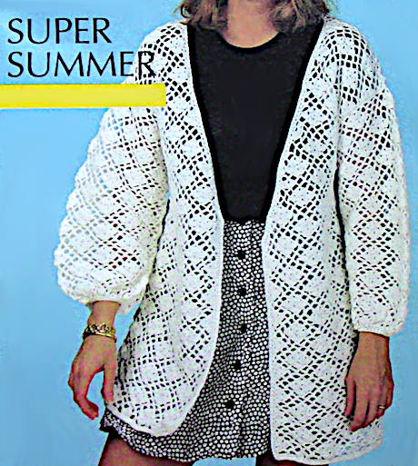 Buttonless Long Lace Jacket from Sport Yarn, Vintage Crochet Pattern. Medium size.
