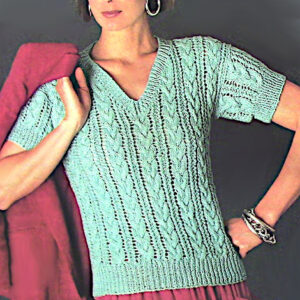 Knit Summer Pullover Top with Short Sleeves from Worsted Yarn - Cables and Eyelets -Extra Small, Small, Medium, Large, Extra Large Sizes -Vintage Knitting Pattern.